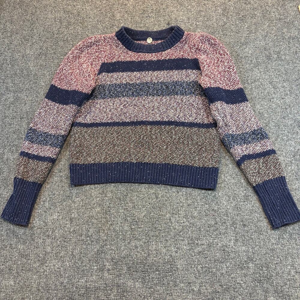 Margaret O'Leary Pink Blue Striped Sweater XS Multicolor Wool Blend Crew Neck